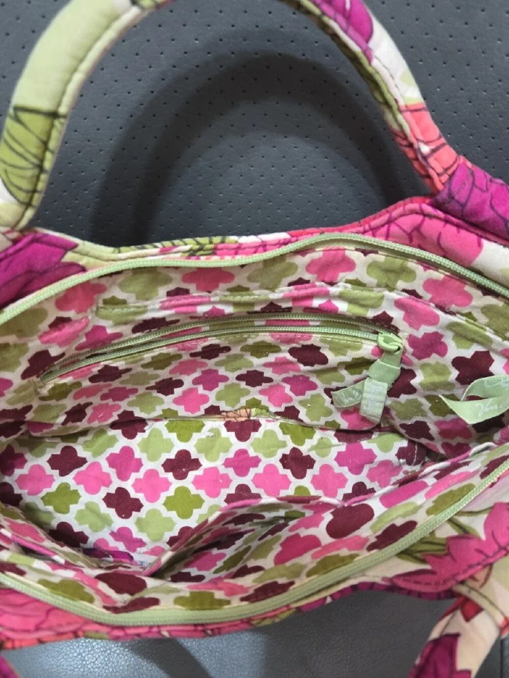 Vera Bradley Quilted Floral Satchel in Pink, Magenta and Green